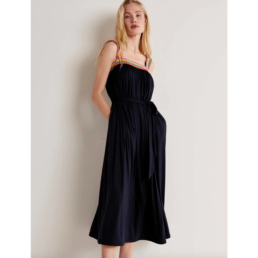 Boden Crochet Trim Jersey Maxi Dress Navy Blue Women's Size 8P